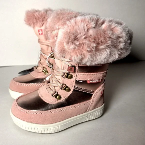 Girls Swiss Tech Pink Winter Boots Cow Suede, Faux Fur Fleece Lined 3M Insulated - Picture 4 of 8